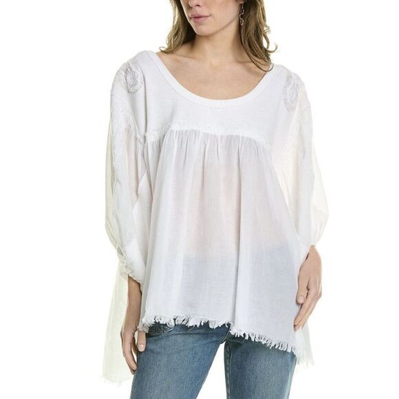 Free People White Sunday Oversized Boho Embroidered Flowy Top Tunic Size M/L - Picture 1 of 15